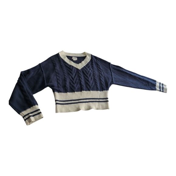 Bdg navy cable knit varsity v-neck pullover sweater size M - Picture 9 of 9